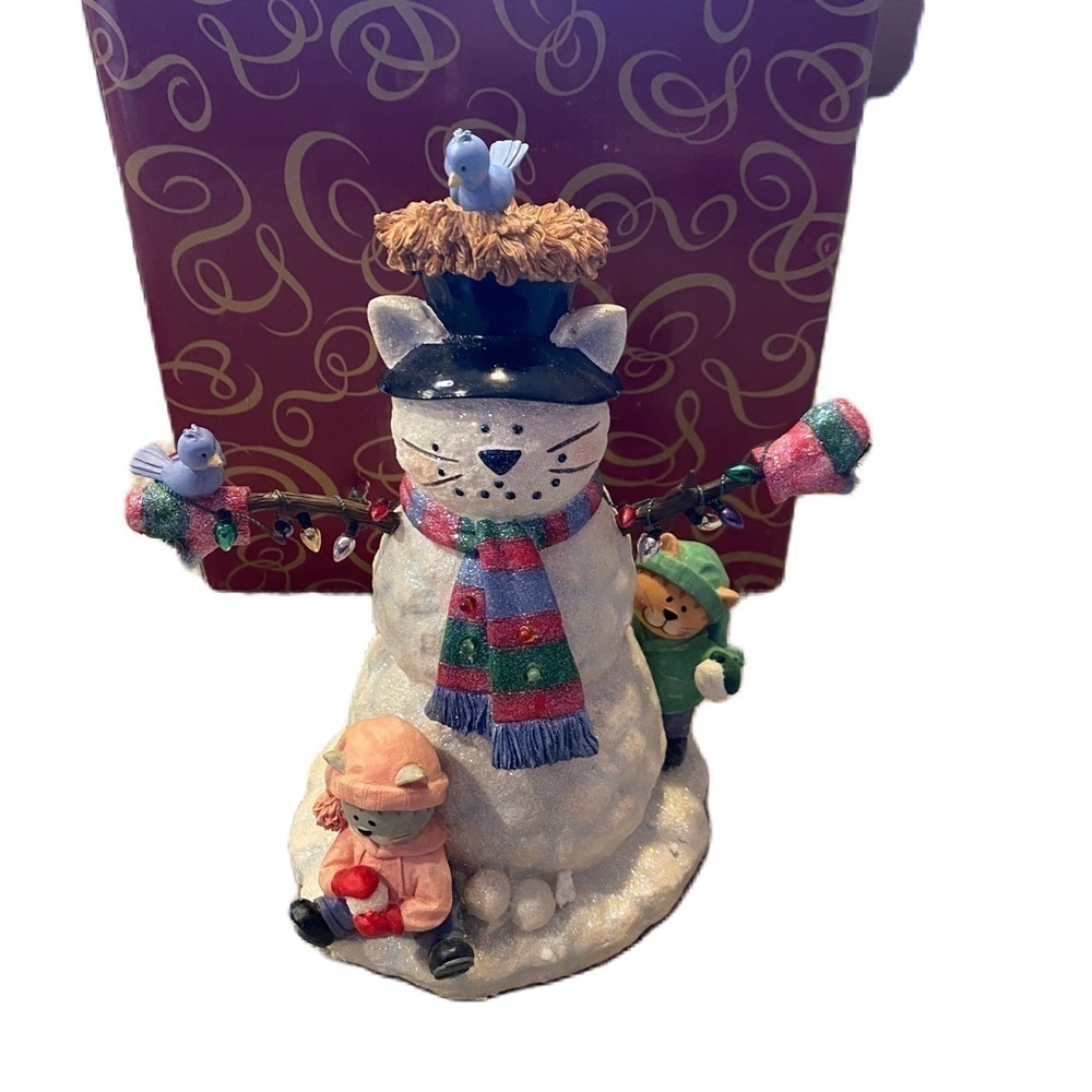 San Francisco Music Box Company Snowman Cat Figurine Christmas Winter Decor
